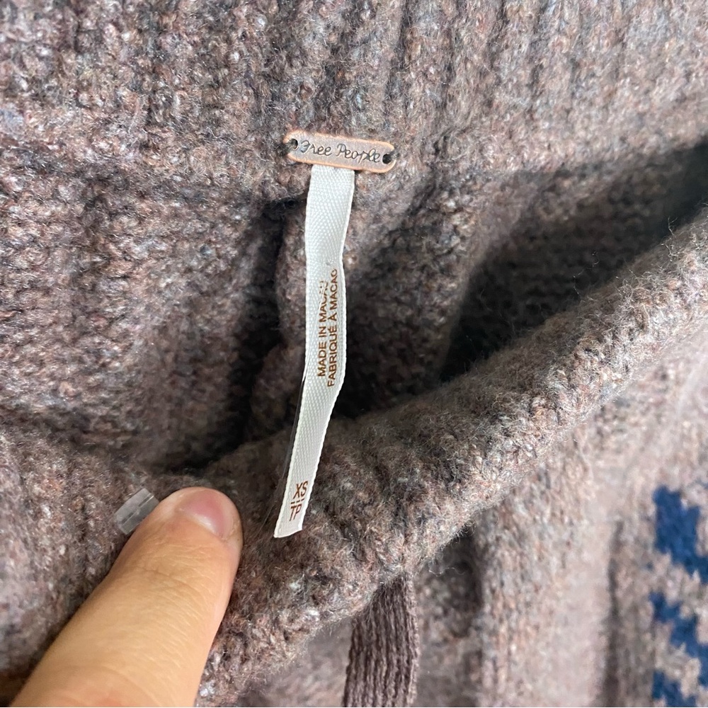 Free‎ People Greet Knit Pant Set Cardigan Butterfly Sweater XS Brown Blue - Picture 8 of 9